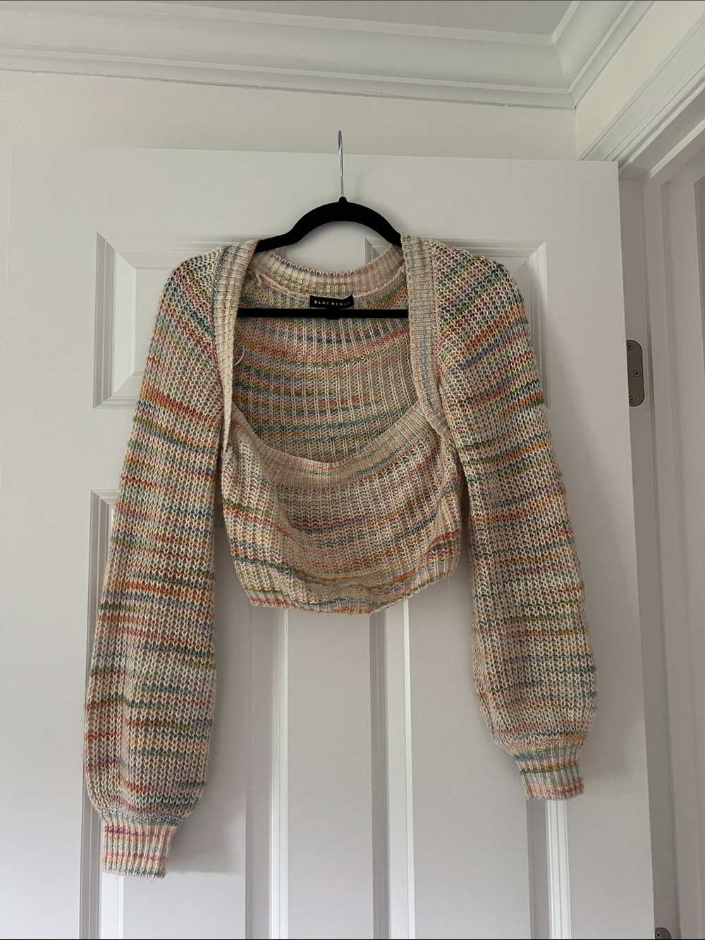 Striped Pastel Cropped Cardigan and Tank Set - Neutral Cream